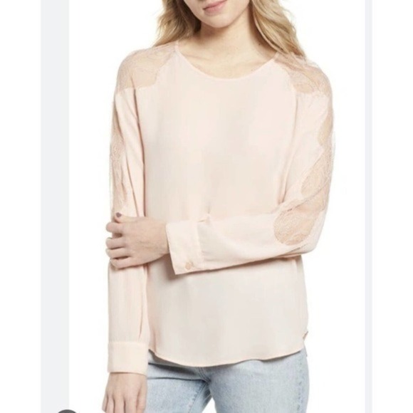 Chelsea28 Tops - Chelsea28 Lace Inset Blouse Pink Blush Long Sleeve Sz Large